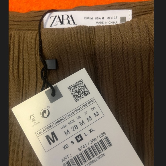 Zara khaki olive green high rise wrinkle effect full length pants NWT - Picture 5 of 10